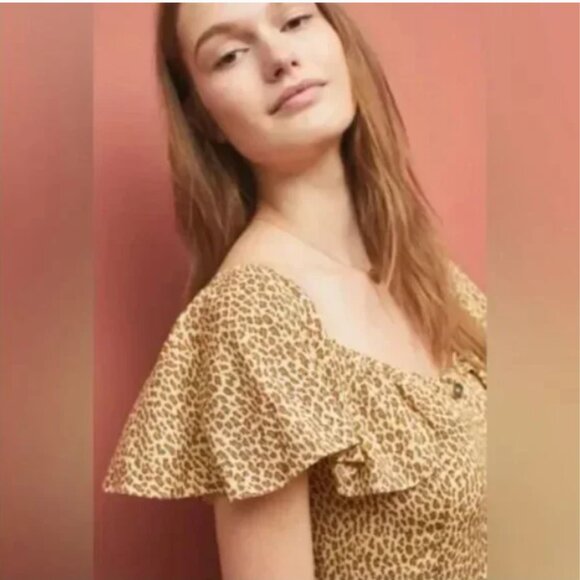 Anthropologie Bolano cheetah print button front midi dress 2 - Picture 3 of 13